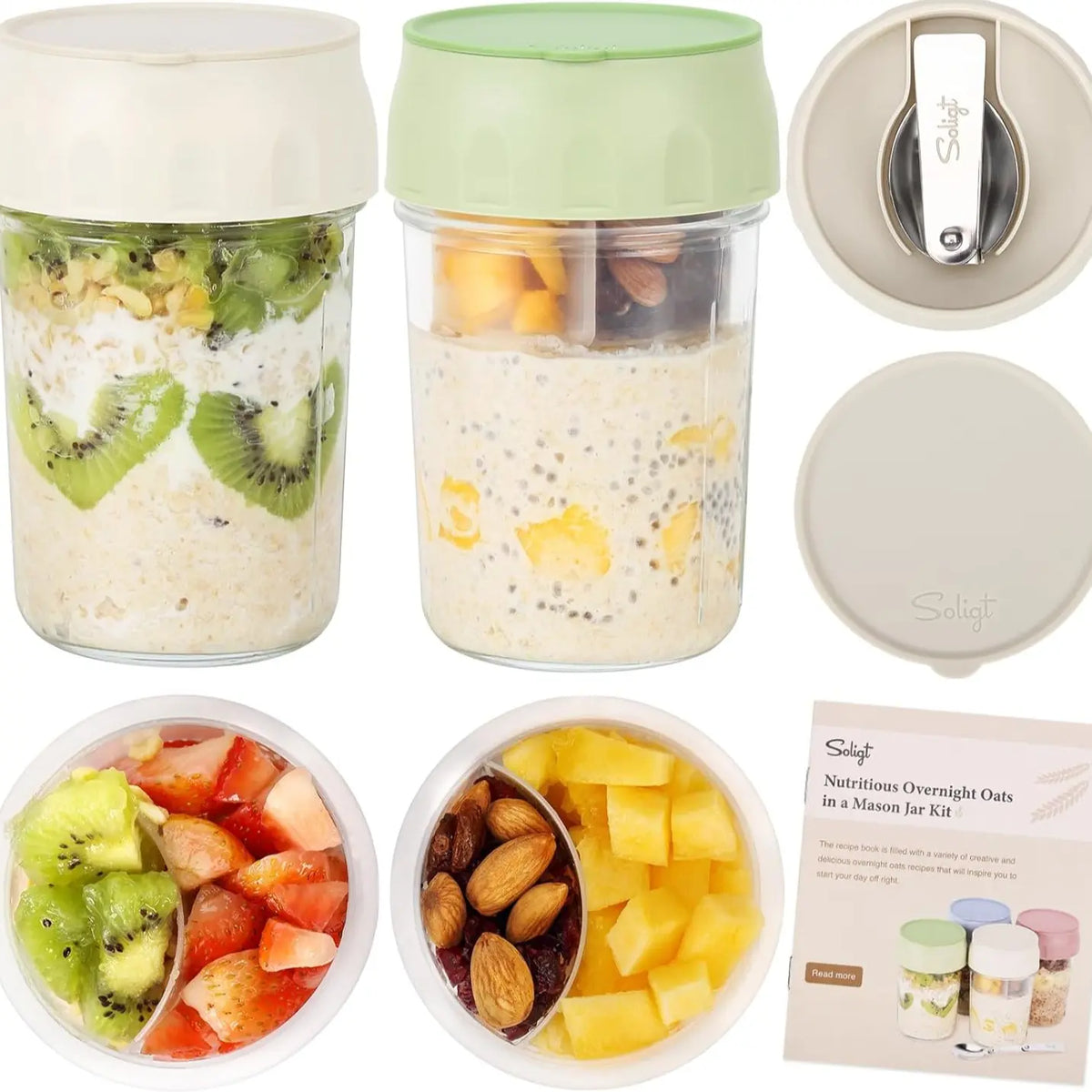 16oz Overnight Oats Container with Spoon & Divided Compartments