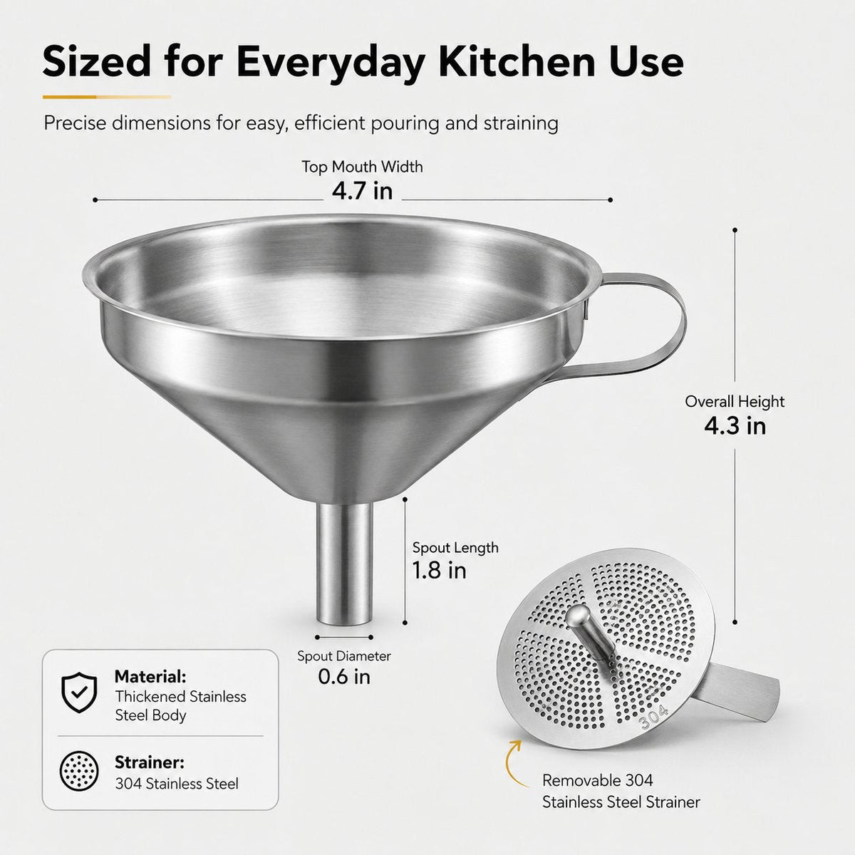 ๐ณ Heavy-Duty Thickened Stainless Steel Kitchen Funnel with 304 Strainer