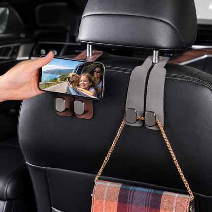 Leather Car Seat Headrest Hooks – Double Metal Purse & Bag Hangers