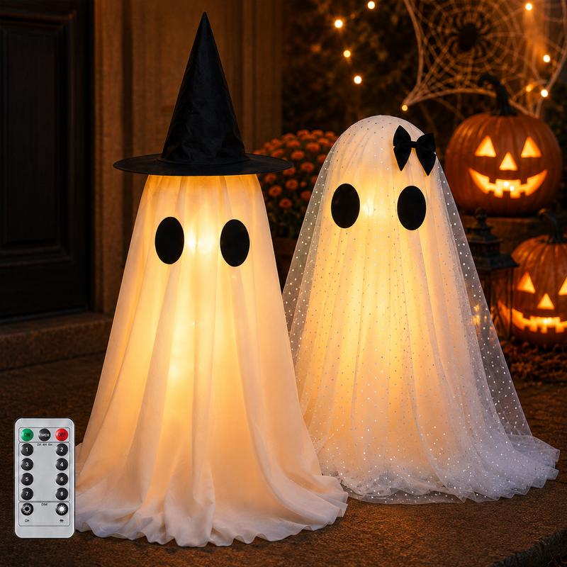 👻 2-Pack 18.7" Light-Up Halloween Ghosts – Adjustable LED Spooky Yard & Home Decor 🎃