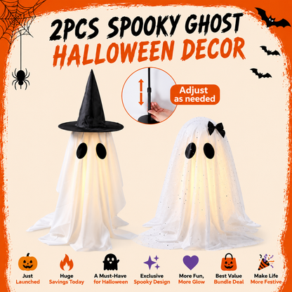👻 2-Pack 18.7" Light-Up Halloween Ghosts – Adjustable LED Spooky Yard & Home Decor 🎃