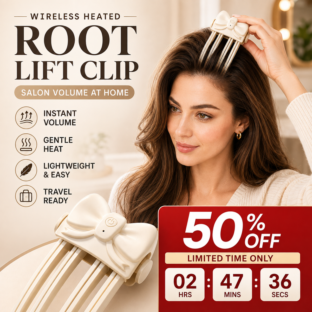 📢📢50% OFF !! ⏰Wireless Heated Volumizing Root Lift Clip - Salon Crown Volume Styling Tool for Fine Flat Hair