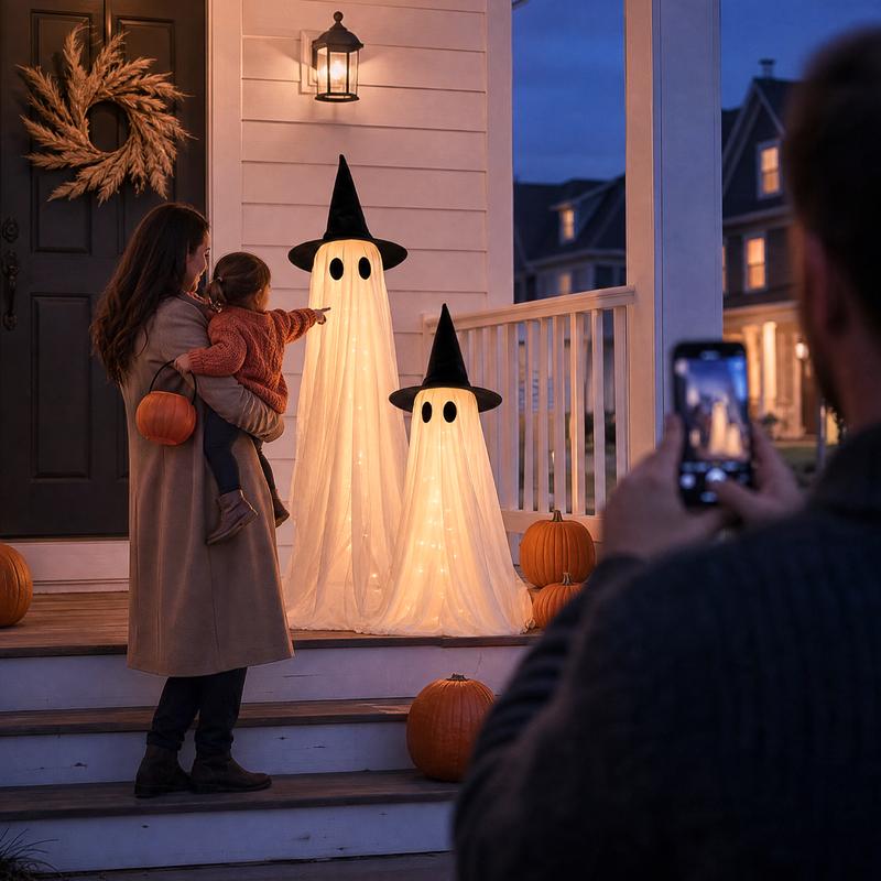 👻 2-Pack 18.7" Light-Up Halloween Ghosts – Adjustable LED Spooky Yard & Home Decor 🎃