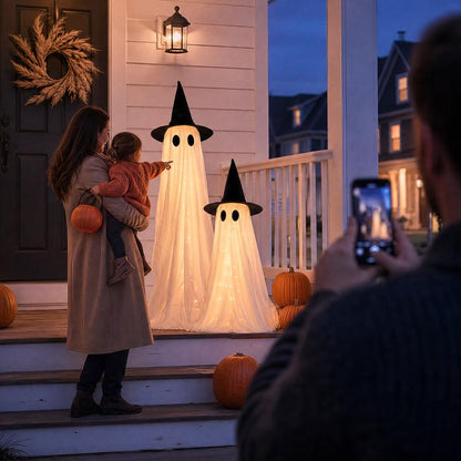 👻 2-Pack 18.7" Light-Up Halloween Ghosts – Adjustable LED Spooky Yard & Home Decor 🎃