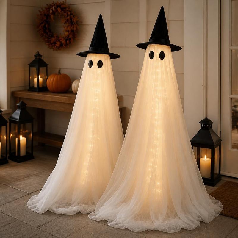 👻 2-Pack 18.7" Light-Up Halloween Ghosts – Adjustable LED Spooky Yard & Home Decor 🎃