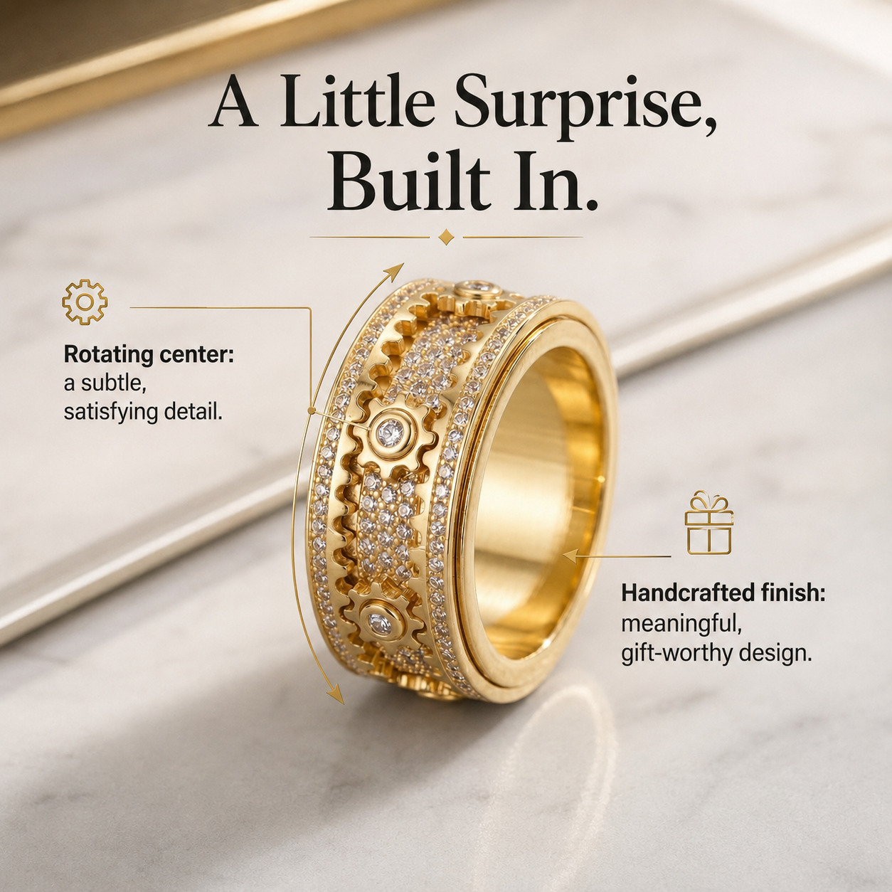 100% Handcrafted Rotating Gear Ring – Fine Artisan Jewelry