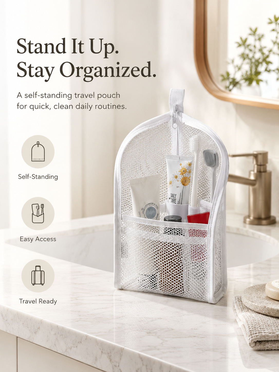Self-Standing Travel Toiletry Pouch – Upright Organizer
