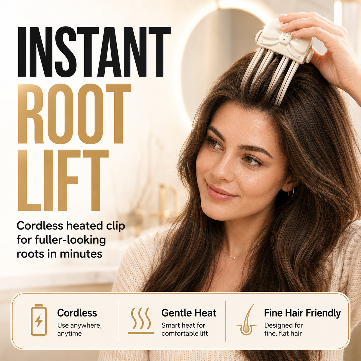 📢📢50% OFF !! ⏰Wireless Heated Volumizing Root Lift Clip - Salon Crown Volume Styling Tool for Fine Flat Hair