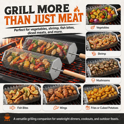 🍢 Rolling Grill Baskets | No More Burnt Veggies—Grill Perfectly Every Time! 🔥