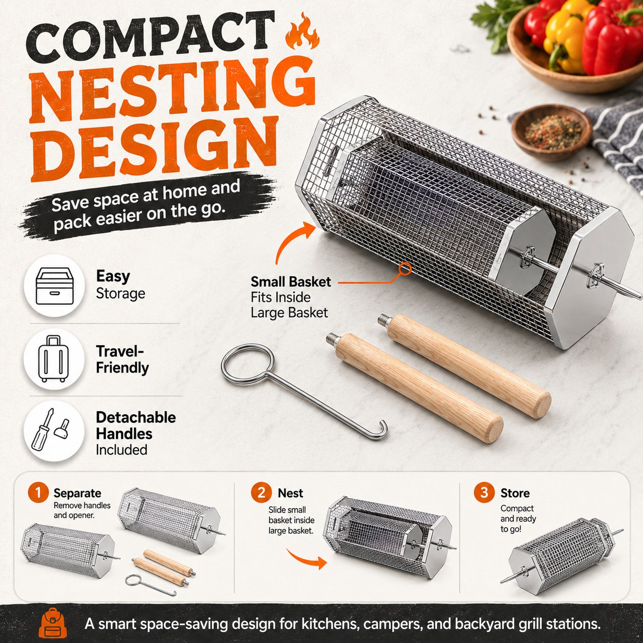 🍢 Rolling Grill Baskets | No More Burnt Veggies—Grill Perfectly Every Time! 🔥