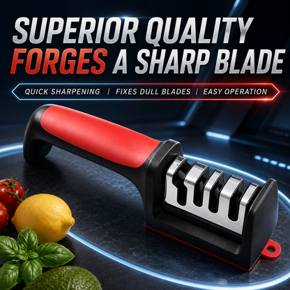 4-in-1 Kitchen Knife Sharpener, Professional Grade with Tungsten Steel and Ceramic Slots, Scissor Sharpening, Black/Red