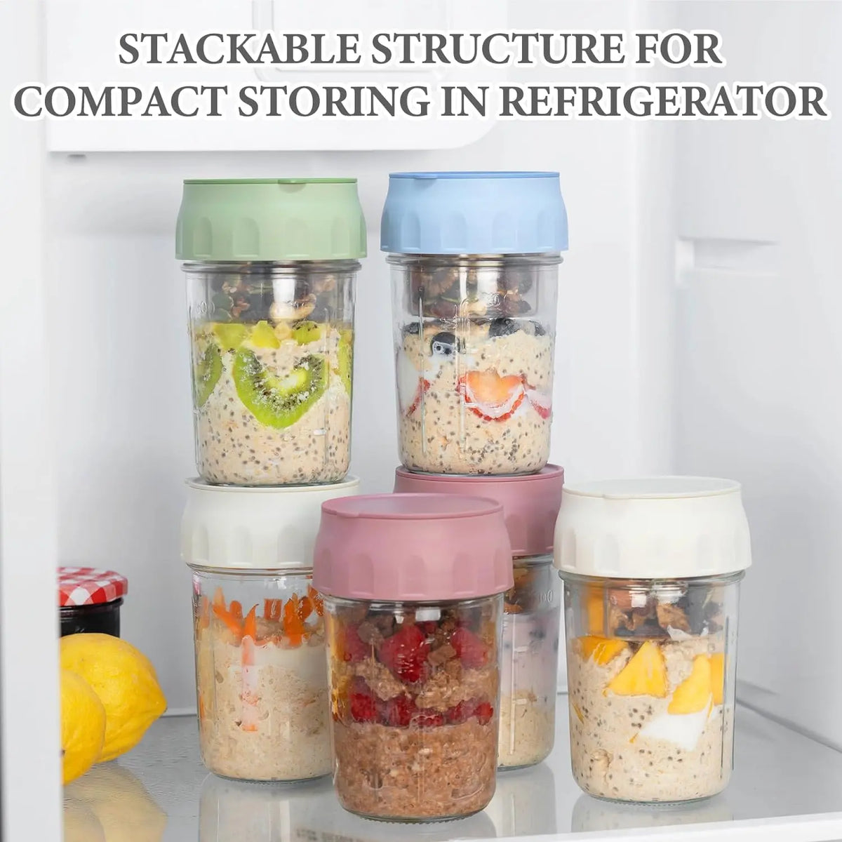 16oz Overnight Oats Container with Spoon & Divided Compartments