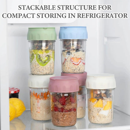 16oz Overnight Oats Container with Spoon & Divided Compartments