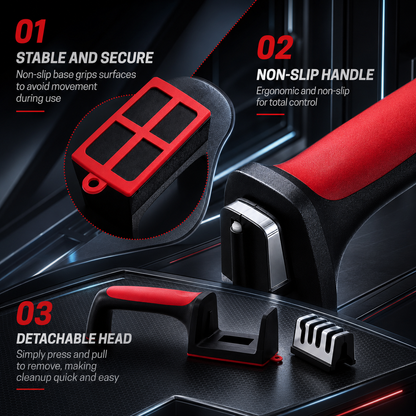 4-in-1 Kitchen Knife Sharpener, Professional Grade with Tungsten Steel and Ceramic Slots, Scissor Sharpening, Black/Red