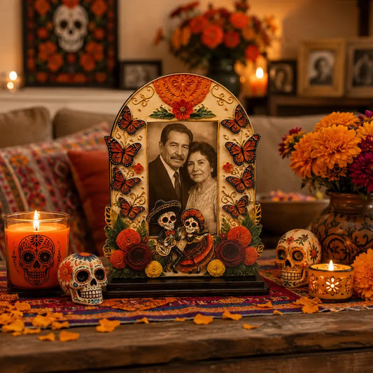 Day of the Dead Memorial Picture Frame – Colorful Wooden Remembrance Décor