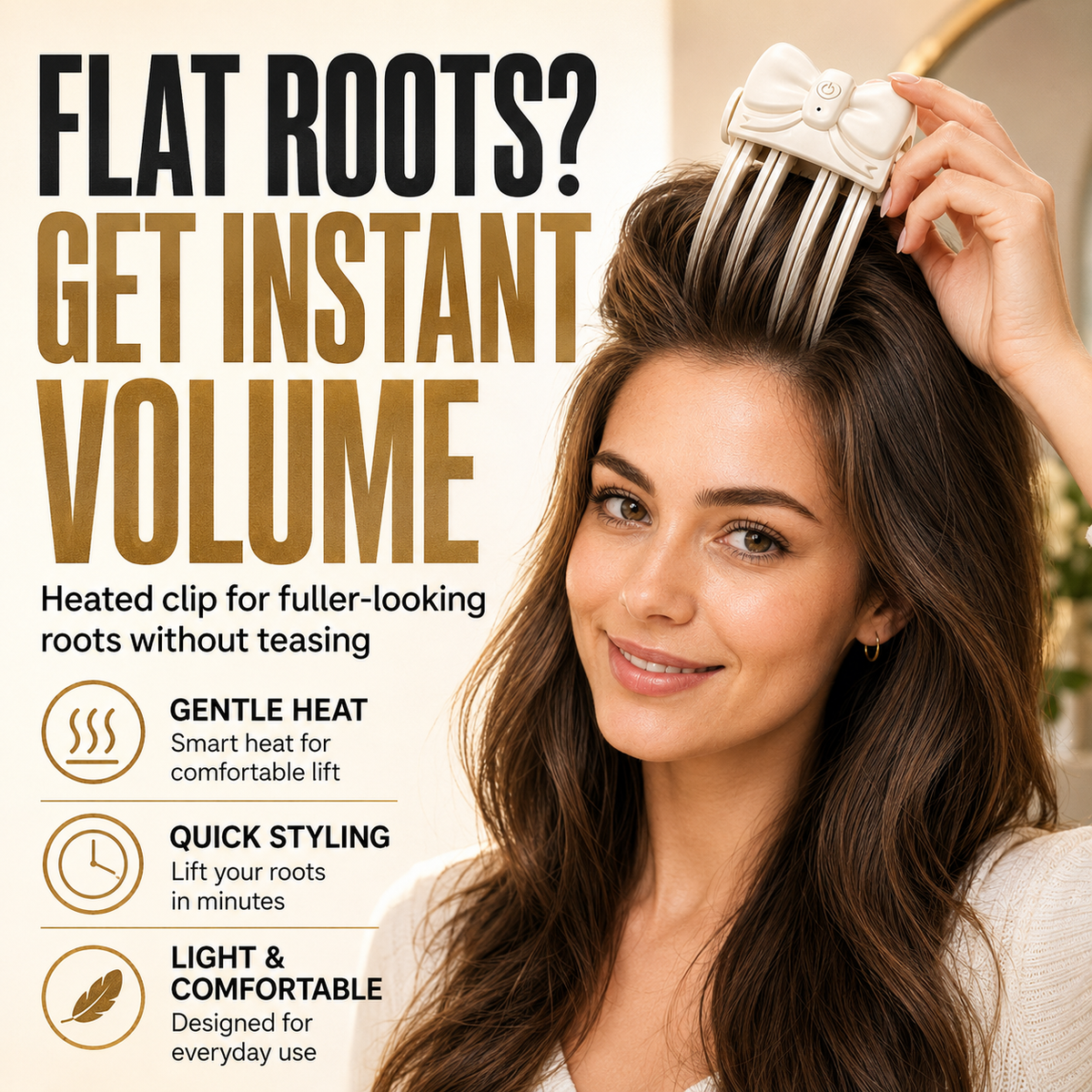📢📢50% OFF !! ⏰Wireless Heated Volumizing Root Lift Clip - Salon Crown Volume Styling Tool for Fine Flat Hair