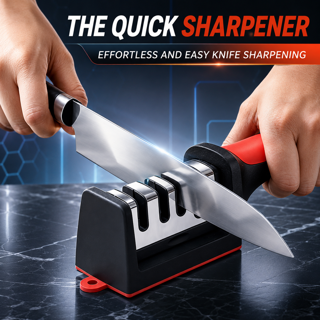 4-in-1 Kitchen Knife Sharpener, Professional Grade with Tungsten Steel and Ceramic Slots, Scissor Sharpening, Black/Red