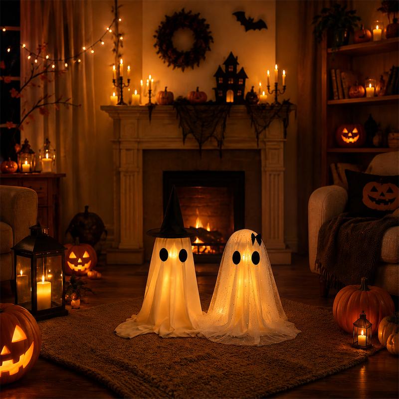 👻 2-Pack 18.7" Light-Up Halloween Ghosts – Adjustable LED Spooky Yard & Home Decor 🎃