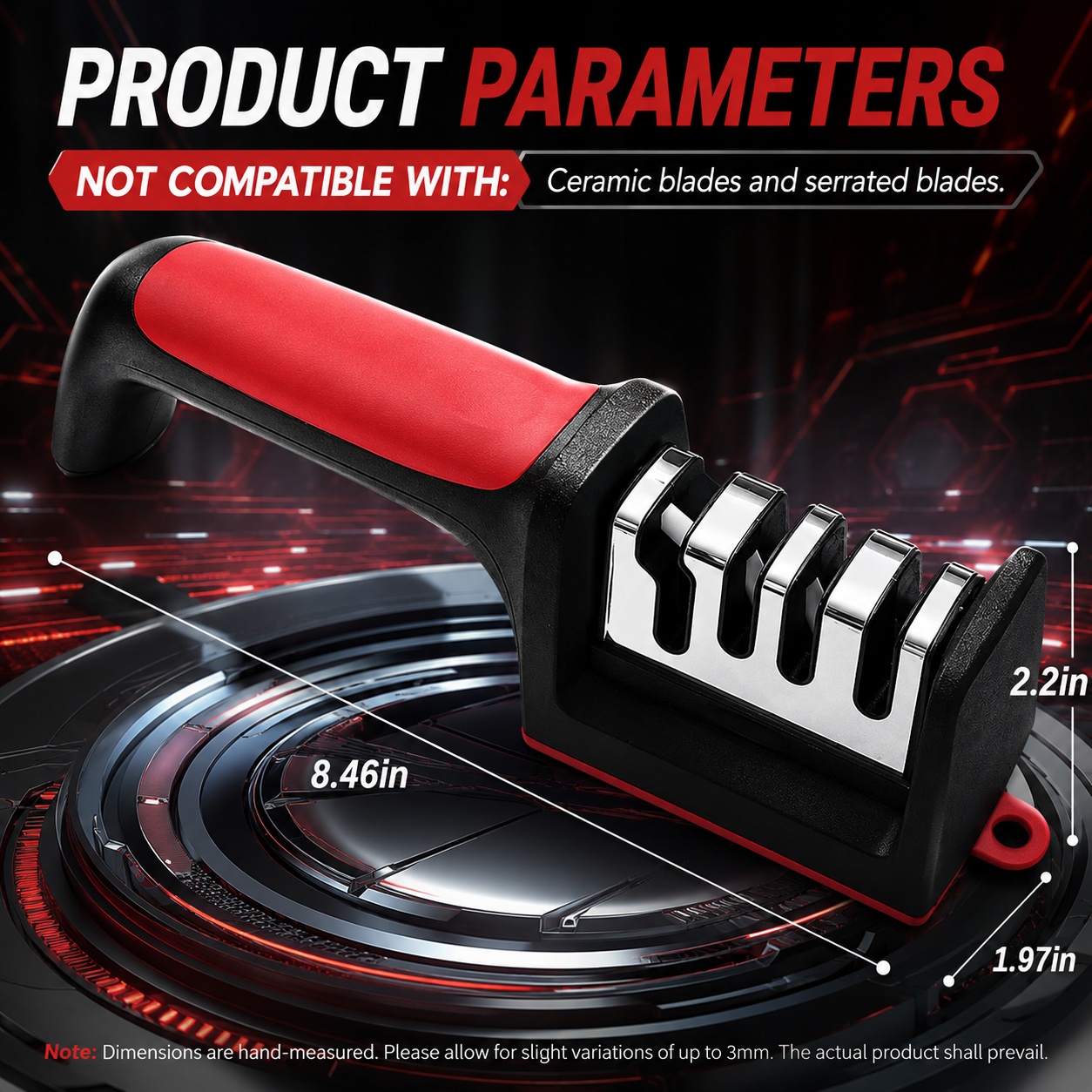 4-in-1 Kitchen Knife Sharpener, Professional Grade with Tungsten Steel and Ceramic Slots, Scissor Sharpening, Black/Red