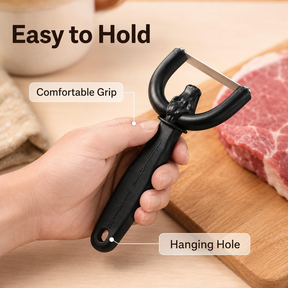 Comfortable grip and hanging hole on meat trimming tool