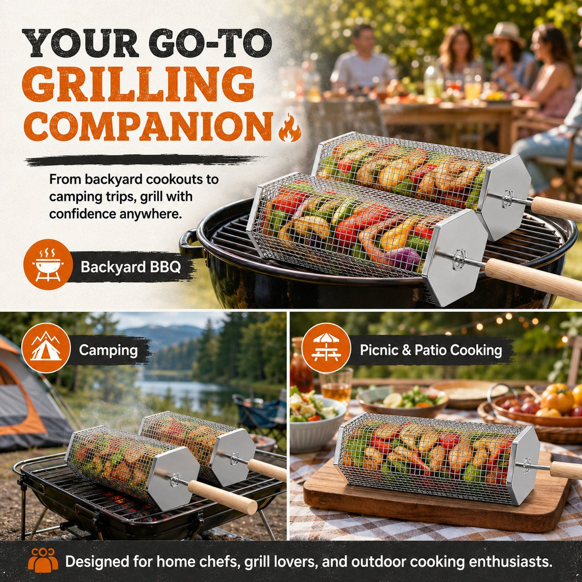 🍢 Rolling Grill Baskets | No More Burnt Veggies—Grill Perfectly Every Time! 🔥