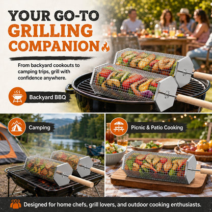 🍢 Rolling Grill Baskets | No More Burnt Veggies—Grill Perfectly Every Time! 🔥