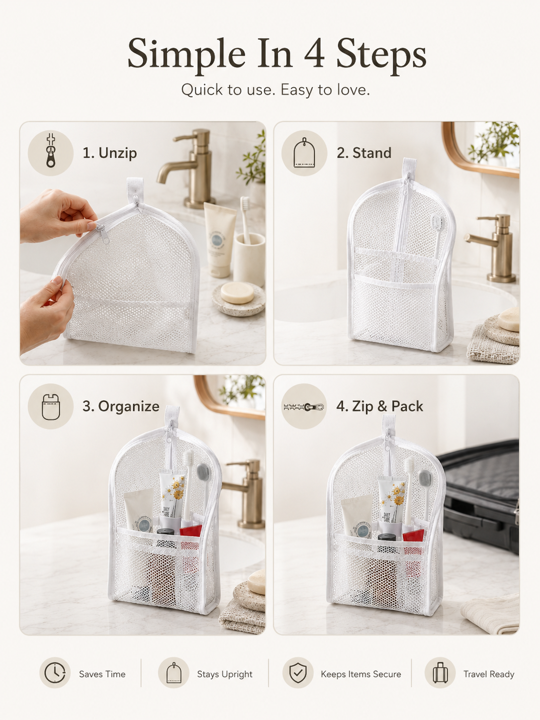 Self-Standing Travel Toiletry Pouch – Upright Organizer
