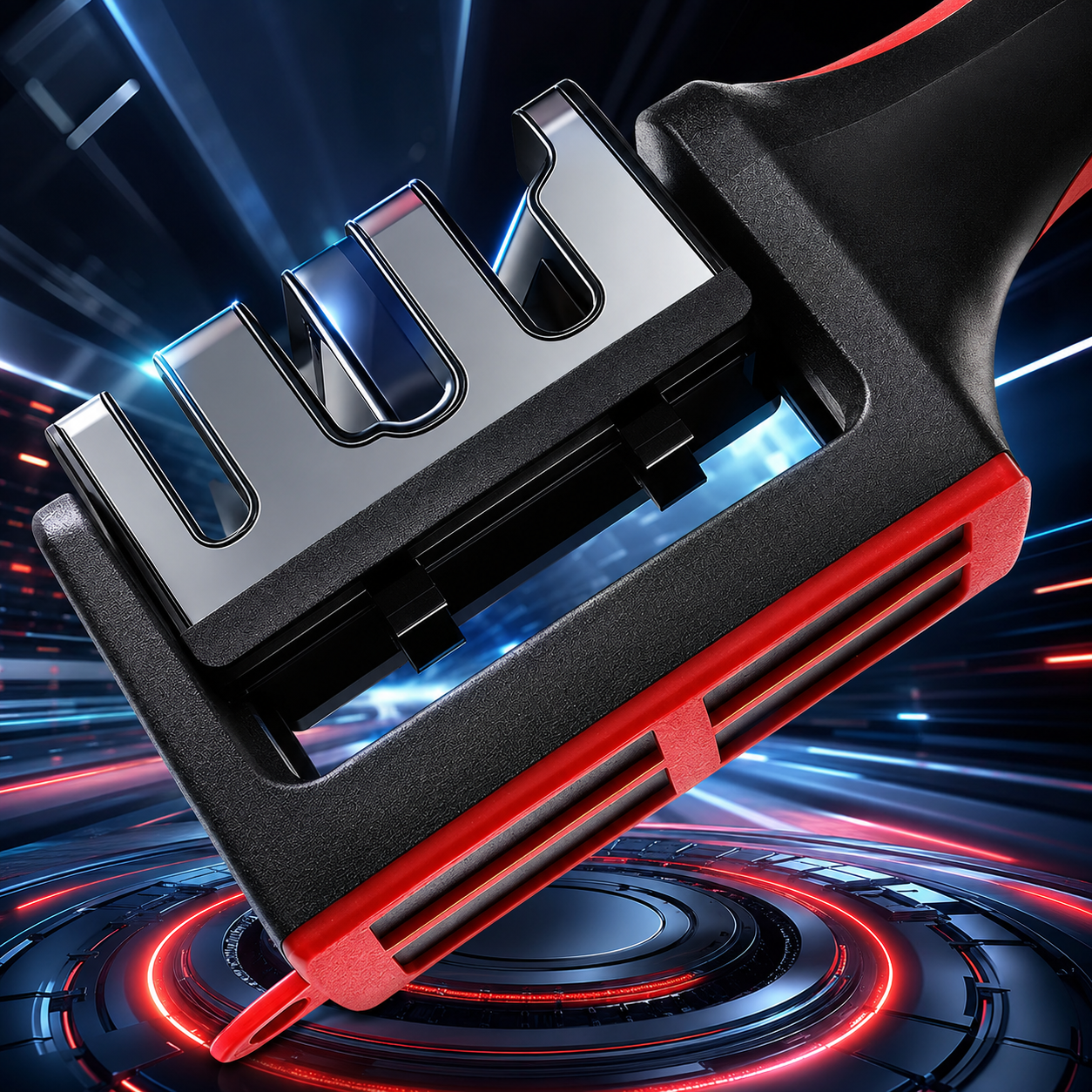 4-in-1 Kitchen Knife Sharpener, Professional Grade with Tungsten Steel and Ceramic Slots, Scissor Sharpening, Black/Red