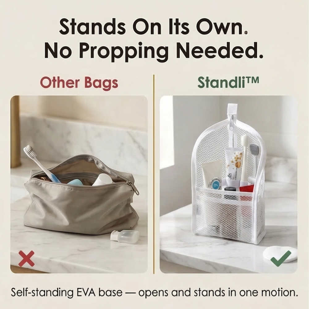 Self-Standing Travel Toiletry Pouch – Upright Organizer
