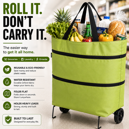 🌱✨ Limited Time 46% OFF | 🛒 2-in-1 Collapsible Rolling Shopping Bag