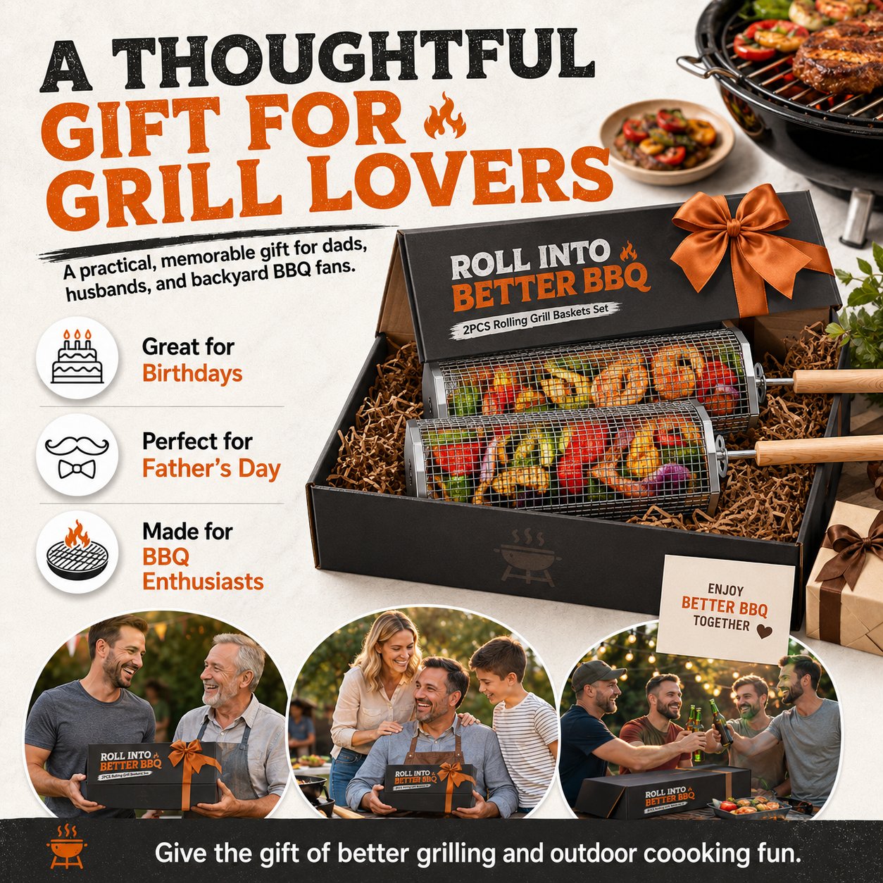 🍢 Rolling Grill Baskets | No More Burnt Veggies—Grill Perfectly Every Time! 🔥