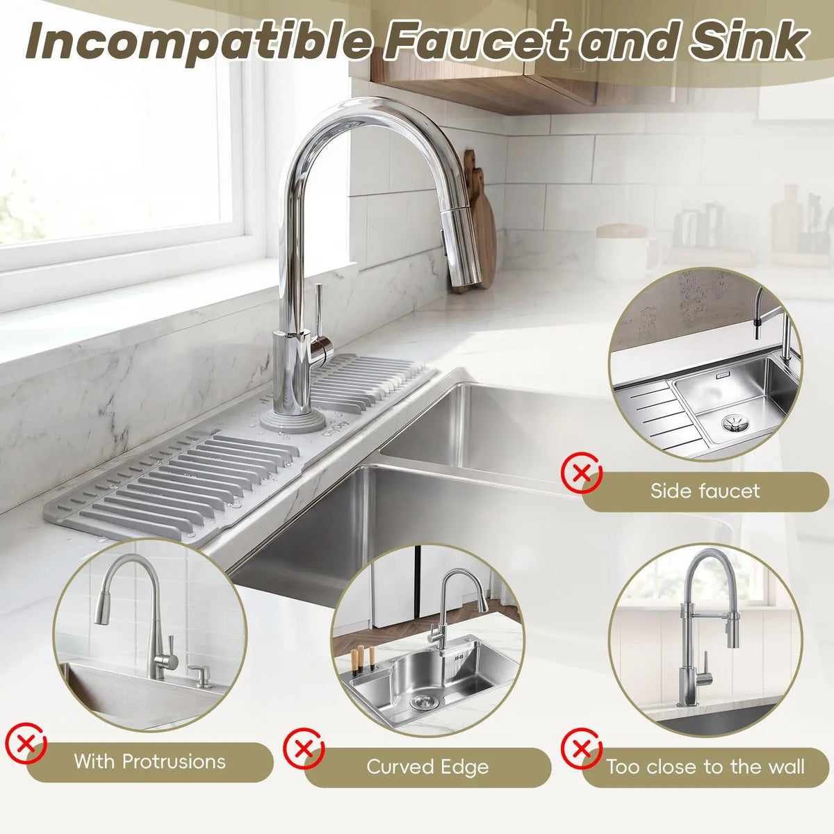 Adjustable Silicone Faucet Splash Guard Mat – Quick-Dry Sink Water Catcher for Kitchen & Bathroom
