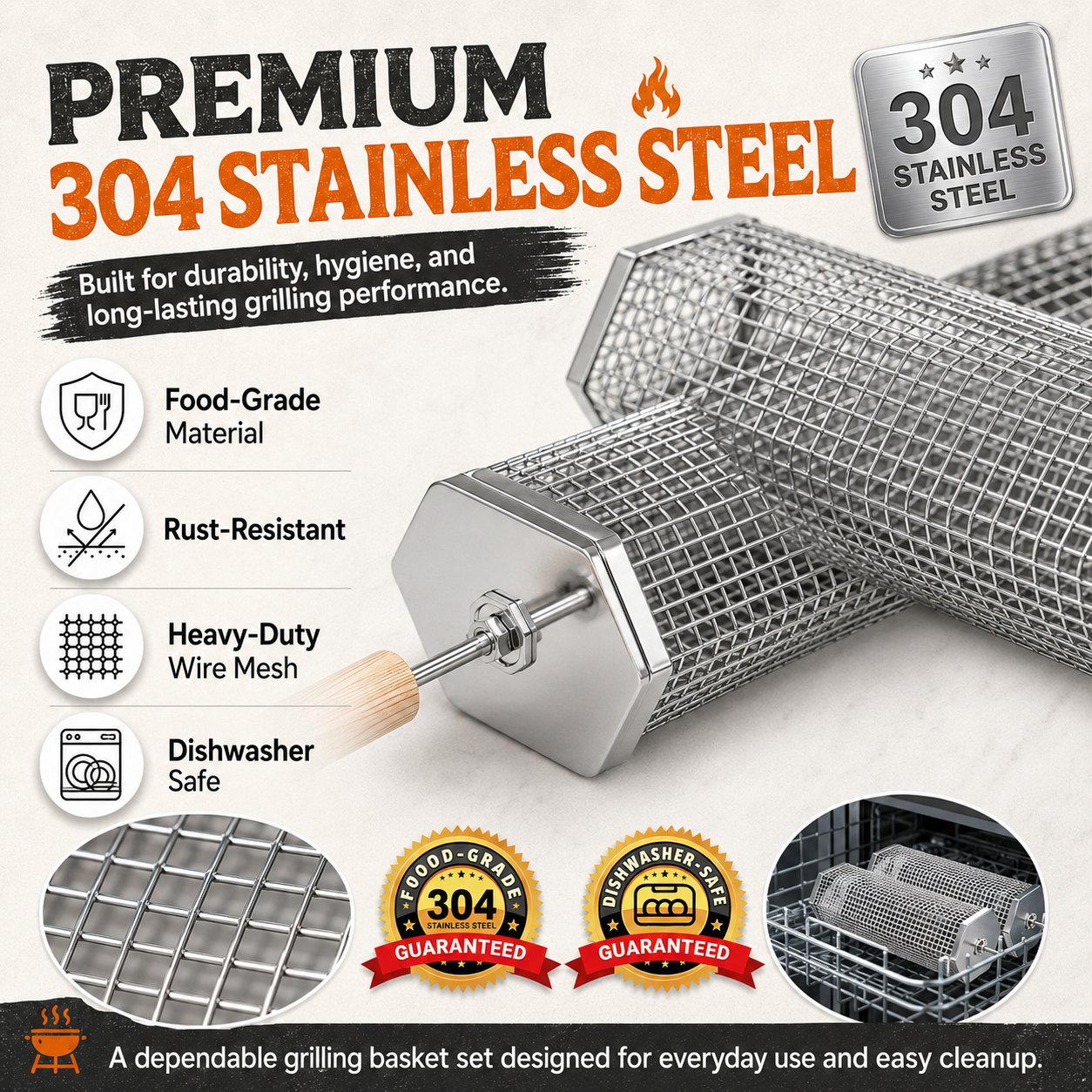 🍢 Rolling Grill Baskets | No More Burnt Veggies—Grill Perfectly Every Time! 🔥
