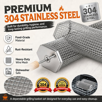 🍢 Rolling Grill Baskets | No More Burnt Veggies—Grill Perfectly Every Time! 🔥