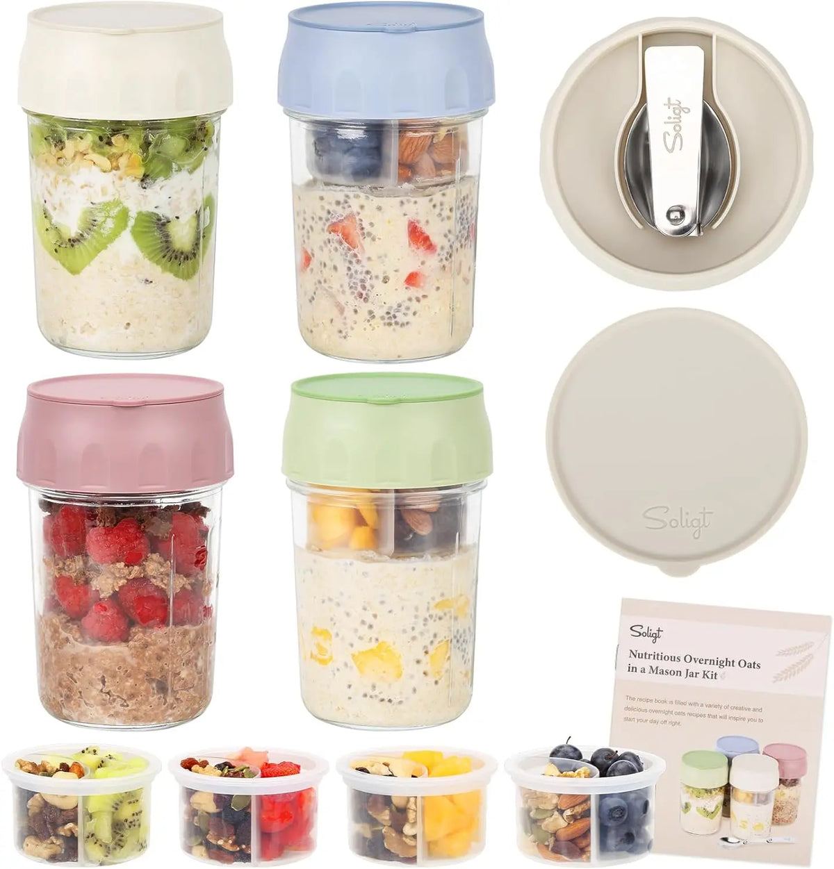16oz Overnight Oats Container with Spoon & Divided Compartments